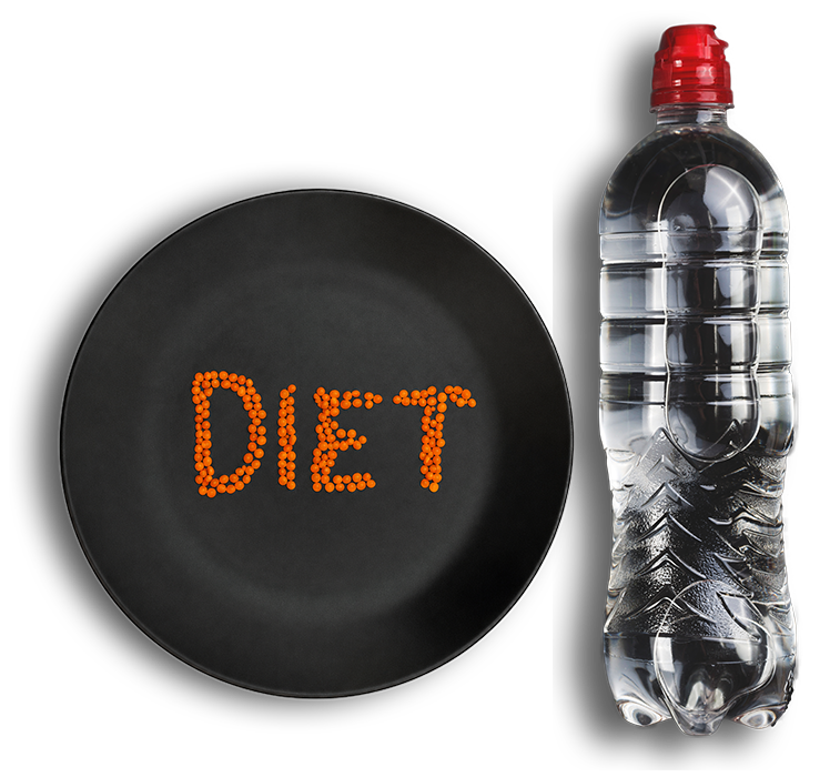 Diet plate and water bottle
